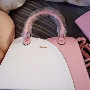 Pink and White Women's Handbag And Matching Wallet